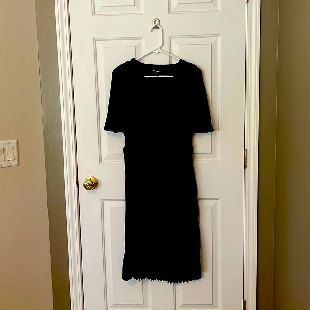 Forgiving Black V-Neck Dress with Gathered Waist